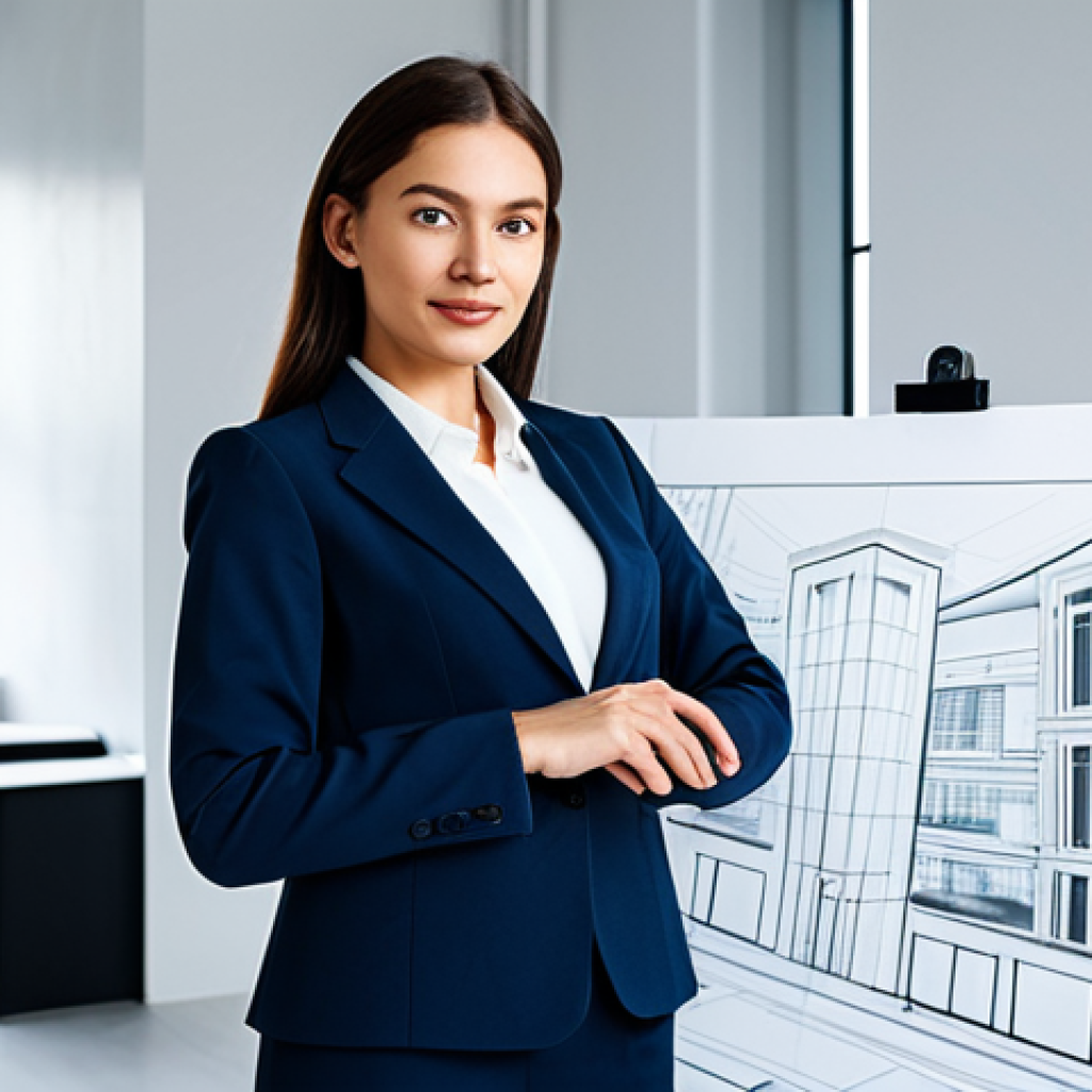 **
"A professional female architect, fully clothed in a stylish yet modest outfit, standing in a modern architectural office with blueprints in hand, appropriate attire, safe for work, perfect anatomy, correct proportions, natural pose, professional photography, high quality, bright lighting, showcasing innovative design, family-friendly."
**