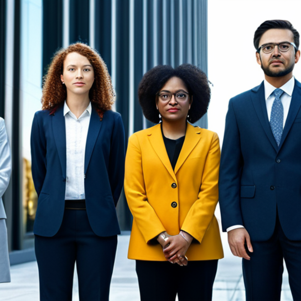 Algorithmic Bias in Hiring**

"A diverse group of professionals standing in front of a modern office building, some looking hopeful, some concerned. A subtle overlay of binary code suggests unseen algorithmic influence. Fully clothed, appropriate attire, professional setting. Safe for work, family-friendly, perfect anatomy, correct proportions, natural pose, high resolution, realistic rendering. Addresses the theme of algorithmic bias in job applications. Illustrates the potential for unfairness in AI-driven hiring processes. Modest attire, professional dress."

**