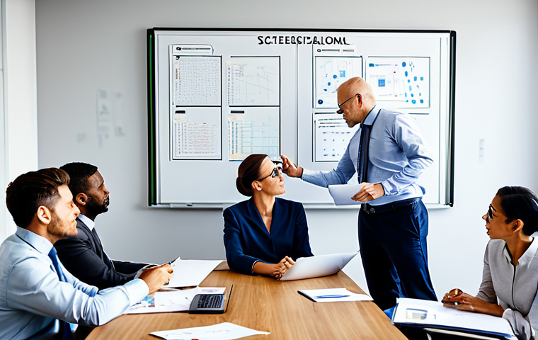 인공지능 프로젝트 예산 관리 - Project Planning & Scope**
A diverse team of professionals in a modern office setting, brainstormin...