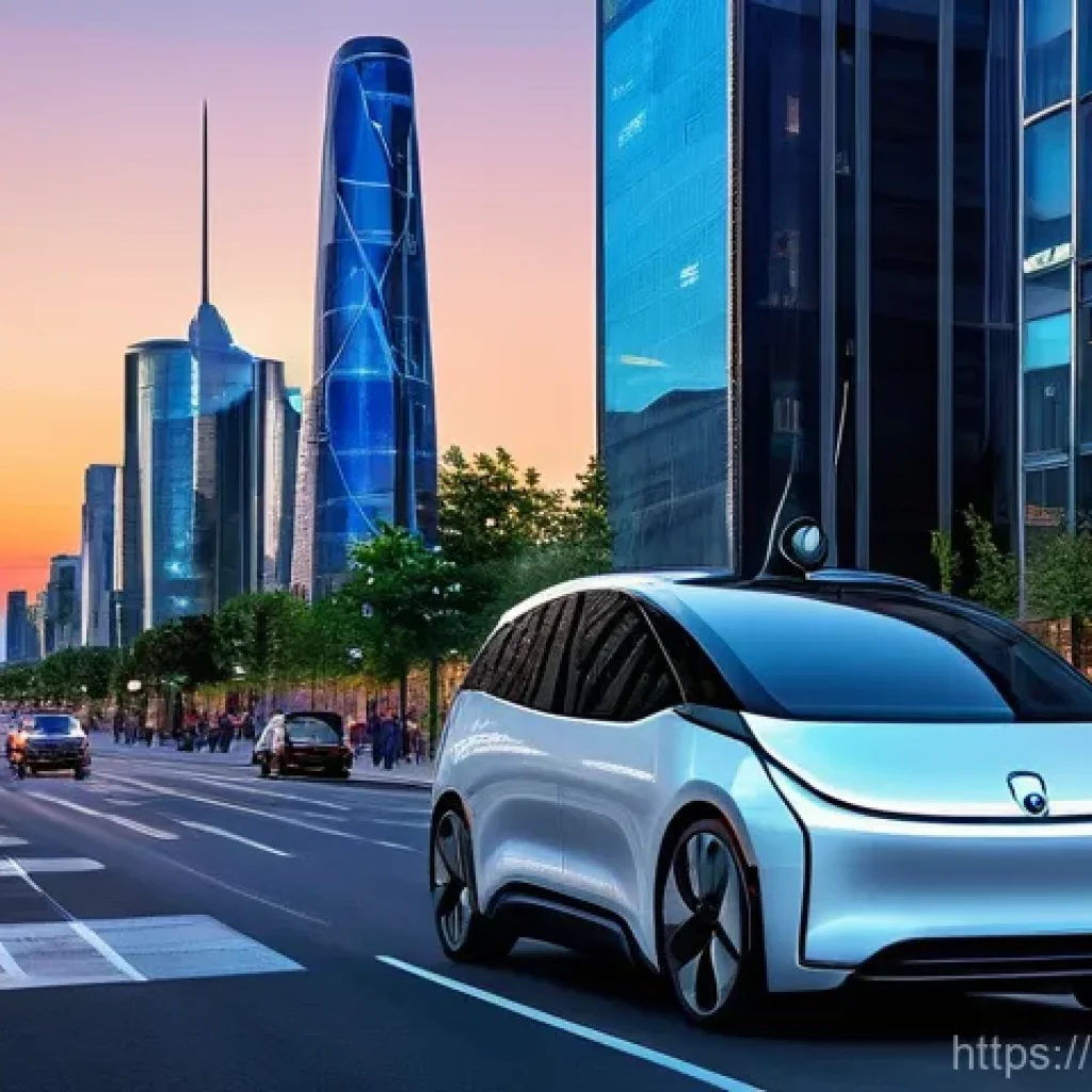 AI 기술을 활용한 자율주행차 사례 - **Prompt: "A sleek, futuristic autonomous vehicle glides smoothly through a vibrant, bustling metrop...