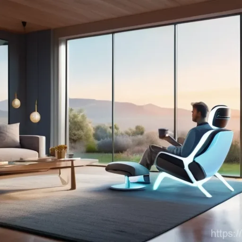 인공지능 관련 법률과 규제 사례 - **Prompt:** A serene and futuristic smart home interior bathed in warm morning light. An adult perso...