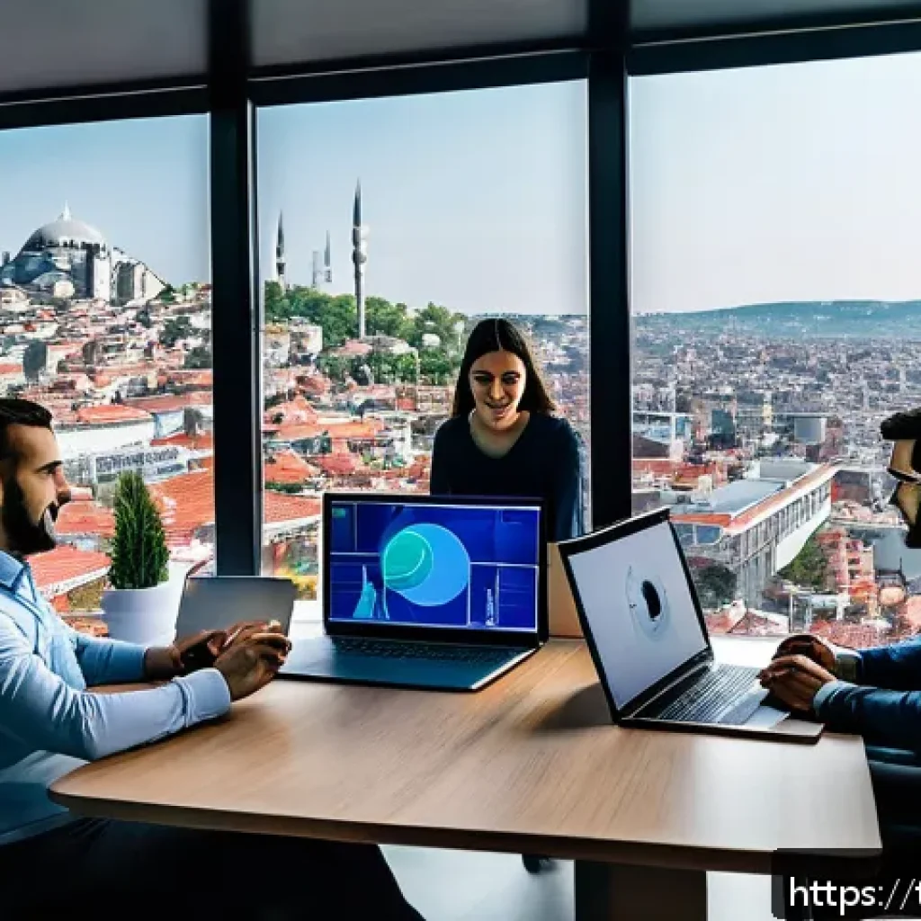 머신러닝 프로젝트의 성공 요인 - A professional office setting in Istanbul with a diverse team of data scientists and software engine...
