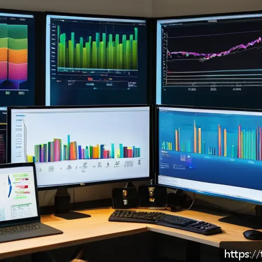머신러닝 프로젝트의 데이터 시각화 전략 - A professional data analyst’s workspace in a modern Istanbul office, showcasing multiple computer sc...