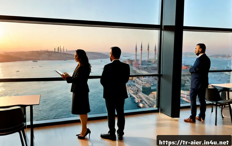 AI 기술 트렌드와 산업 전망 - Photorealistic modern technology workspace in Istanbul, Turkey, diverse Turkish business professiona...