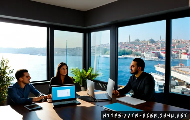 머신러닝 프로젝트의 협업 도구 활용 - Photorealistic modern Istanbul technology office, a diverse Turkish data science team collaborativel...